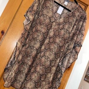 Jordan Taylor  Snake animal print V Neck Swimsuit Cover Up Black & Brown Sz L